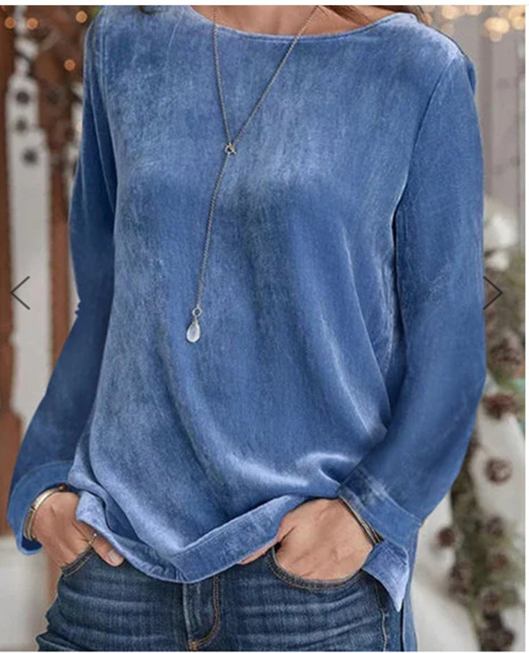 Damen Langarmbluse mit weichem Fleece und modischem Rundhalsausschnitt EB