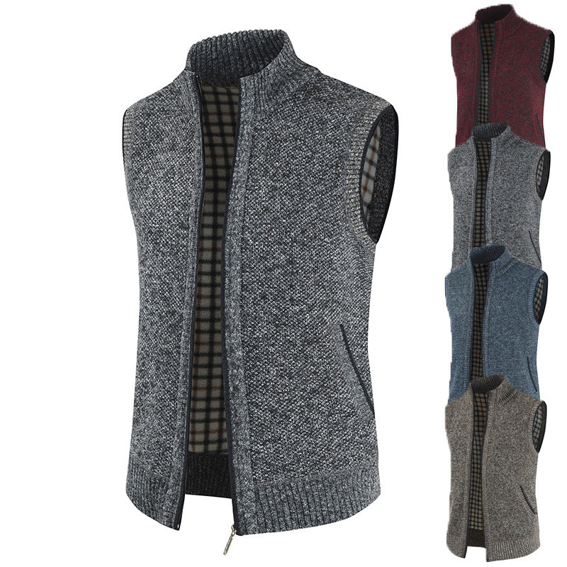 Herren stylische Strickweste mit Stehkragen und durchgehendem Reißverschluss EB