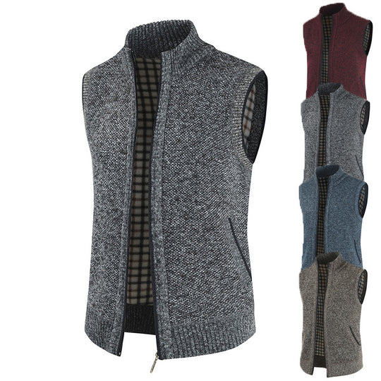 Herren stylische Strickweste mit Stehkragen und durchgehendem Reißverschluss EB