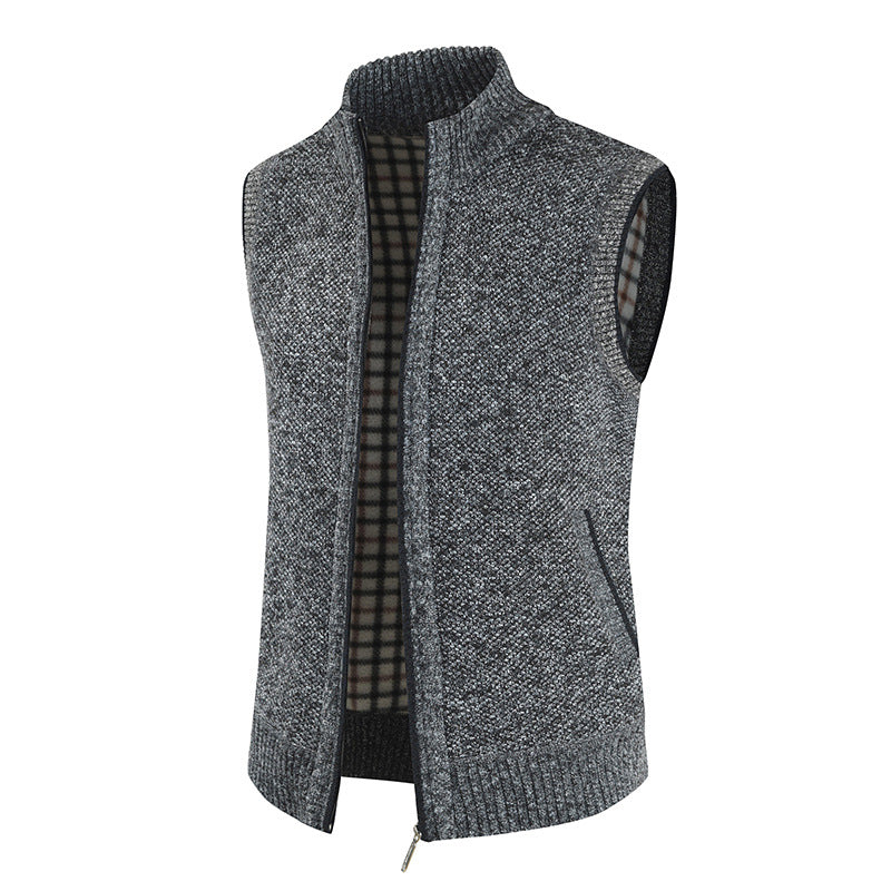 Herren stylische Strickweste mit Stehkragen und durchgehendem Reißverschluss EB