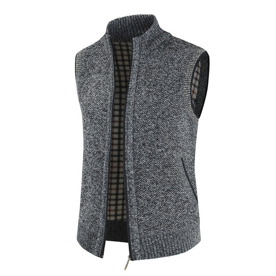 Herren stylische Strickweste mit Stehkragen und durchgehendem Reißverschluss EB