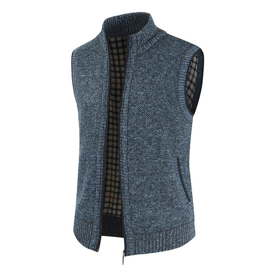 Herren stylische Strickweste mit Stehkragen und durchgehendem Reißverschluss EB