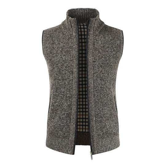 Herren stylische Strickweste mit Stehkragen und durchgehendem Reißverschluss EB