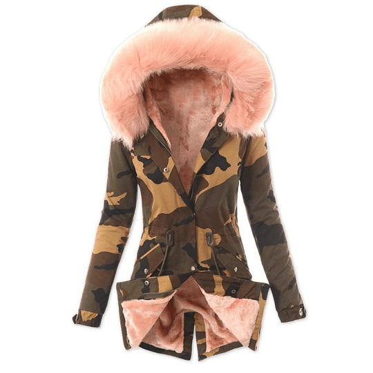 Damen modische Übergangsjacke mit abnehmbarem Kunstfellbesatz EB