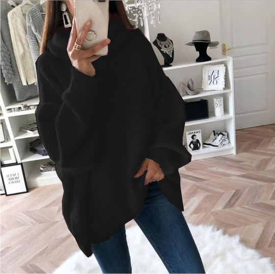 Damen Grobstrickpullover mit hohem Kragen und oversized Schnitt EB