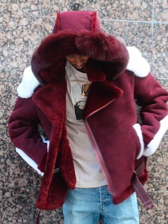 Damen luxuriöse Lammfelljacke mit abnehmbarer Kapuze und kuscheligem Innenfutter EB