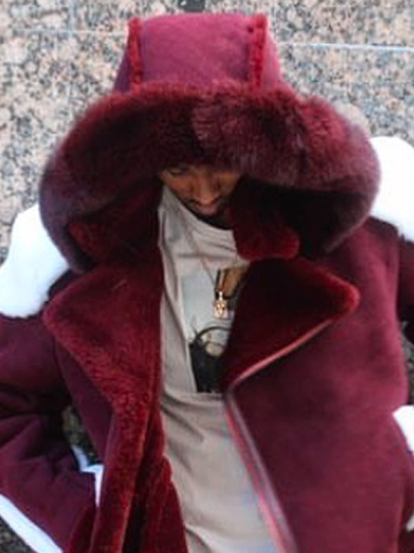 Damen luxuriöse Lammfelljacke mit abnehmbarer Kapuze und kuscheligem Innenfutter EB