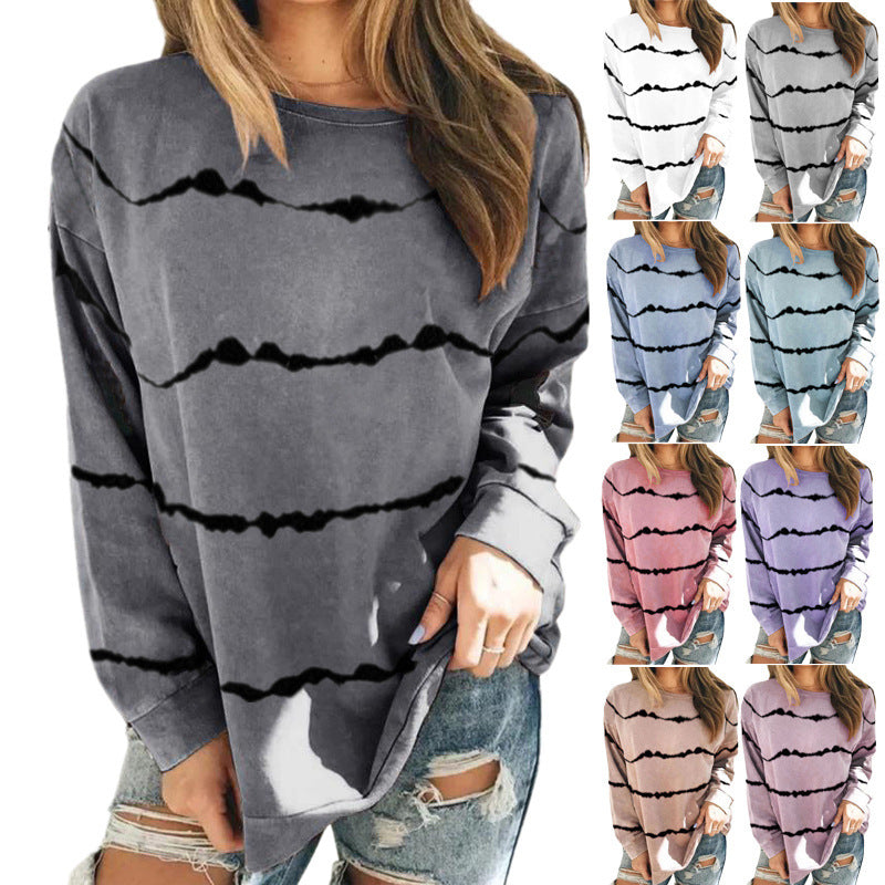 Damen Oversize Langarmshirt im Batik‑Look mit Rundhalsausschnitt und lockerer Passform EB