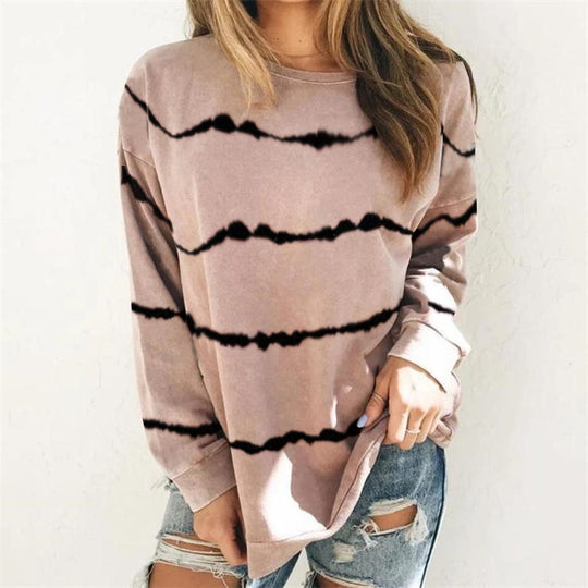 Damen Oversize Langarmshirt im Batik‑Look mit Rundhalsausschnitt und lockerer Passform EB