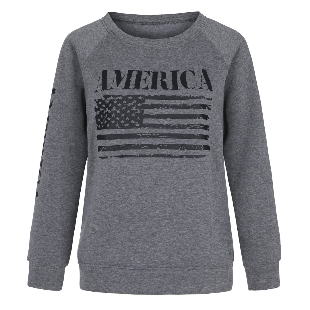 Damen Sweatshirt mit Raglanärmeln und Vintage‑Flaggenprint EB