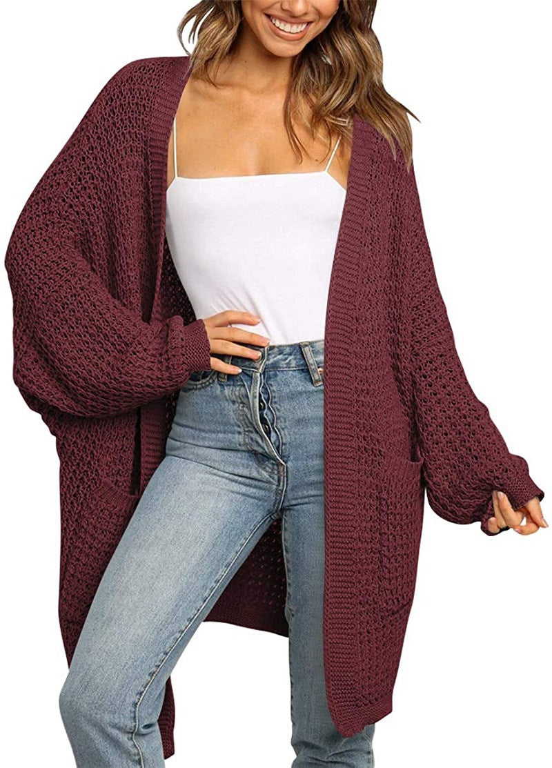 Damen Grobstrick Cardigan mit offenen Fronten und praktischen Taschen EB