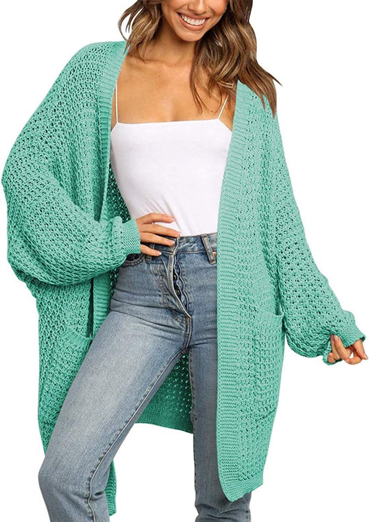 Damen Grobstrick Cardigan mit offenen Fronten und praktischen Taschen EB
