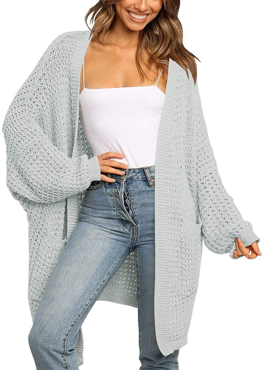Damen Grobstrick Cardigan mit offenen Fronten und praktischen Taschen EB