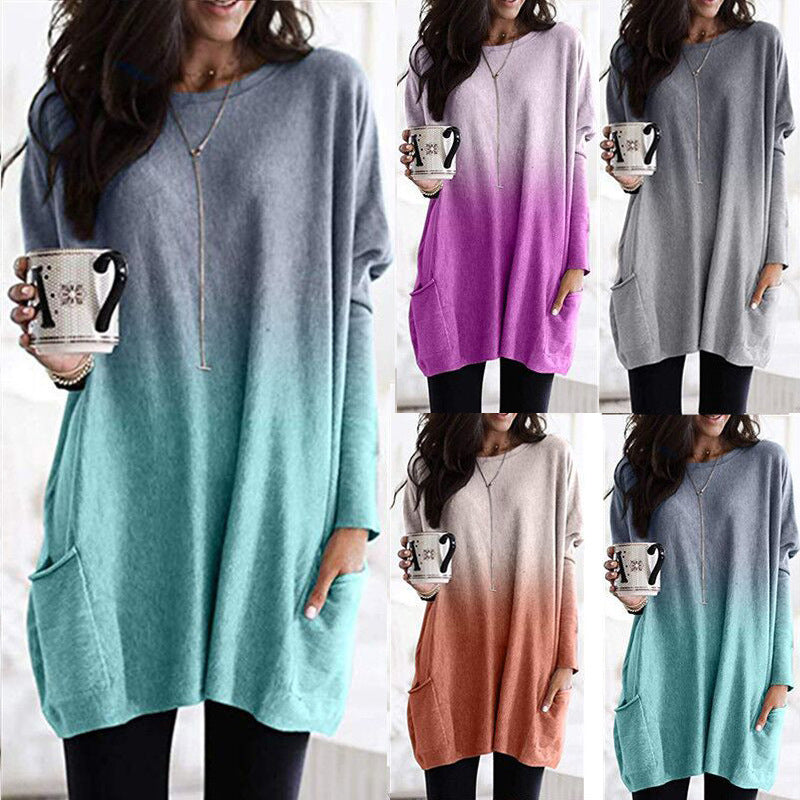 Damen nan oversized Ombre Stricktunika mit seitlichen Einschubtaschen und Rundhalsausschnitt EB
