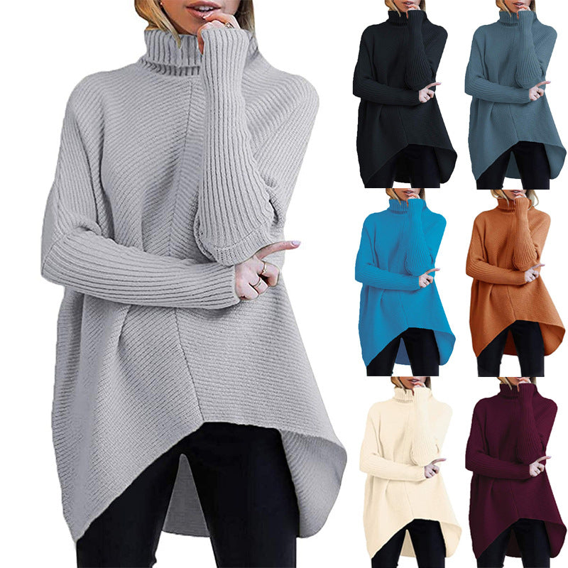 Damen Oversized Strickpullover mit hohem Kragen und strukturiertem Design EB