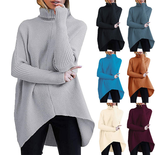 Damen Oversized Strickpullover mit hohem Kragen und strukturiertem Design EB