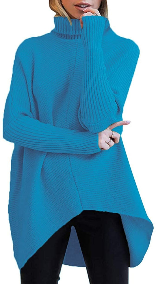 Damen Oversized Strickpullover mit hohem Kragen und strukturiertem Design EB