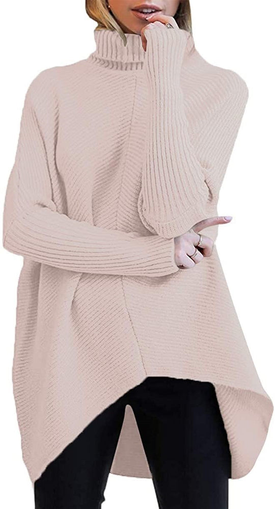 Damen Oversized Strickpullover mit hohem Kragen und strukturiertem Design EB