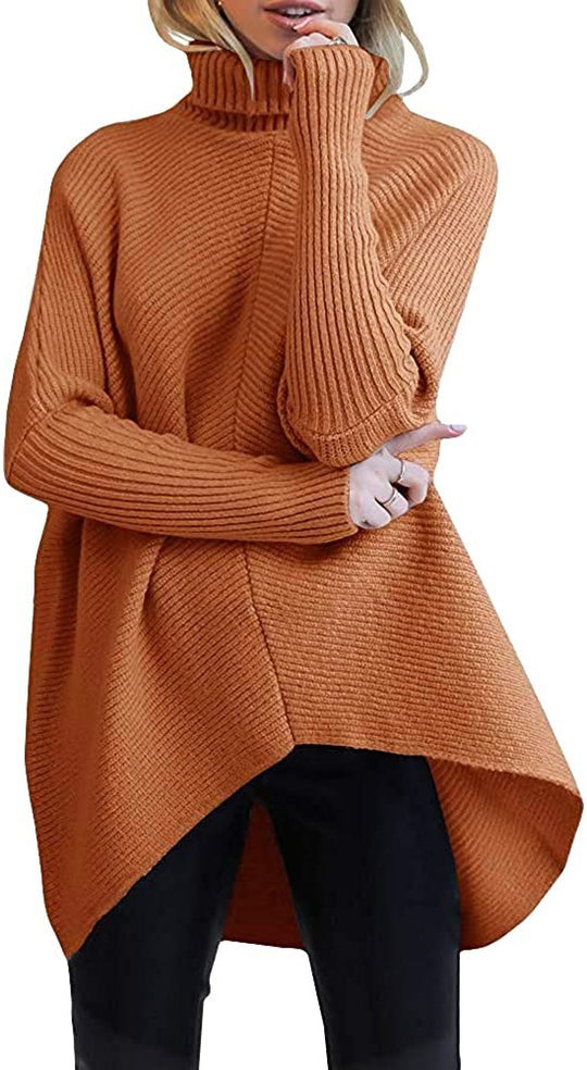 Damen Oversized Strickpullover mit hohem Kragen und strukturiertem Design EB