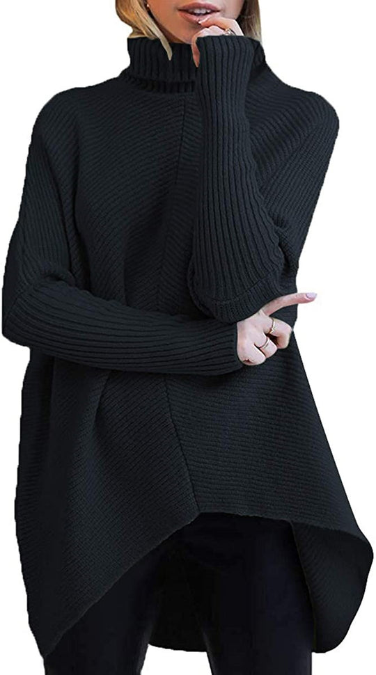 Damen gemütlicher Rollkragenpullover mit strukturiertem Design und asymmetrischem Schnitt EB
