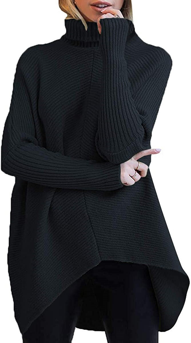 Damen Oversized Strickpullover mit hohem Kragen und strukturiertem Design EB