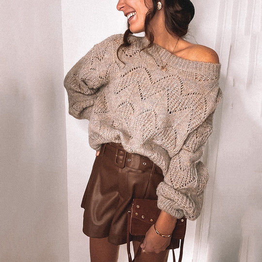Damen lässiger Strickpullover mit dekorativem Muster EB
