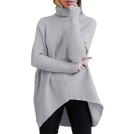 Damen gemütlicher Rollkragenpullover mit strukturiertem Design und asymmetrischem Schnitt EB