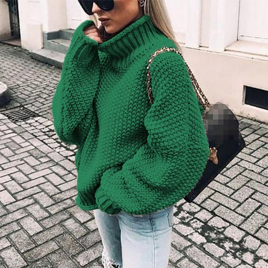 Damen lässiger Rollkragenpullover mit strukturiertem Strickmuster EB