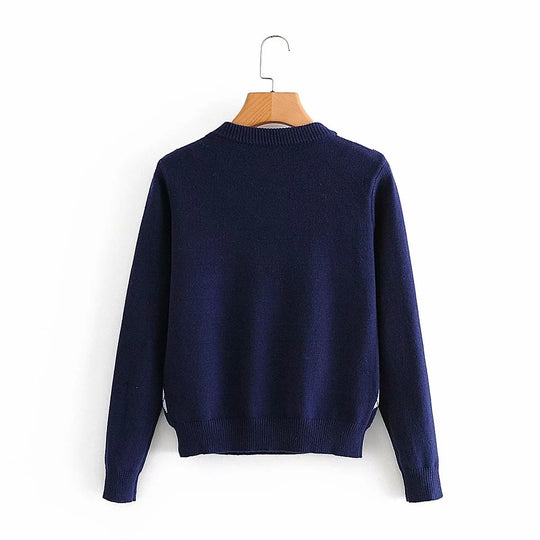 Damen nan Argyle Strickpullover mit Rundhalsausschnitt und geripptem Bund EB