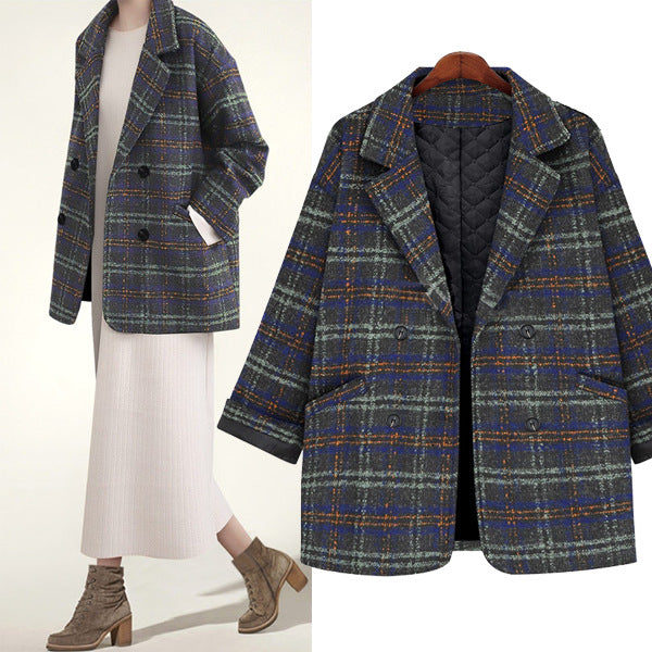 Damen Kurzkarierter Oversize-Wollmix-Mantel mit gesteppter Thermofütterung EB