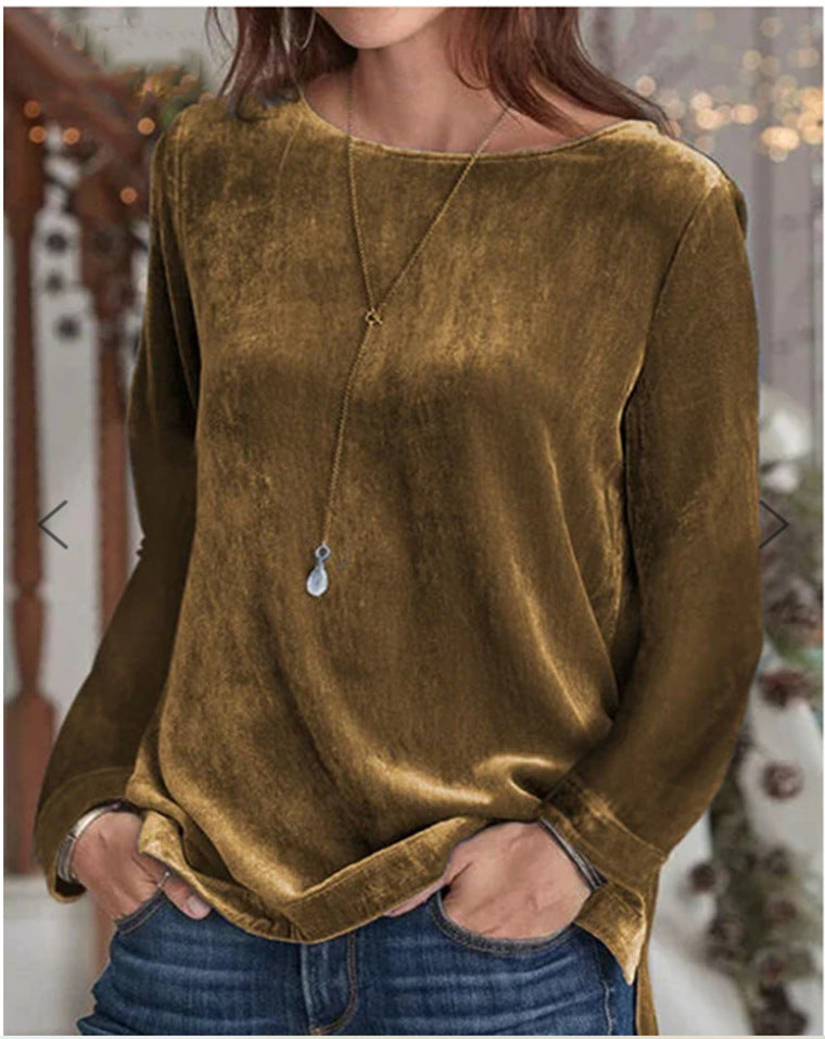 Damen Langarmbluse mit weichem Fleece und modischem Rundhalsausschnitt EB