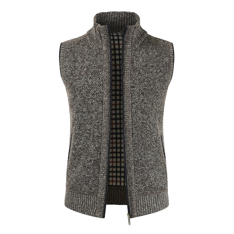 Herren stylische Strickweste mit Stehkragen und durchgehendem Reißverschluss EB