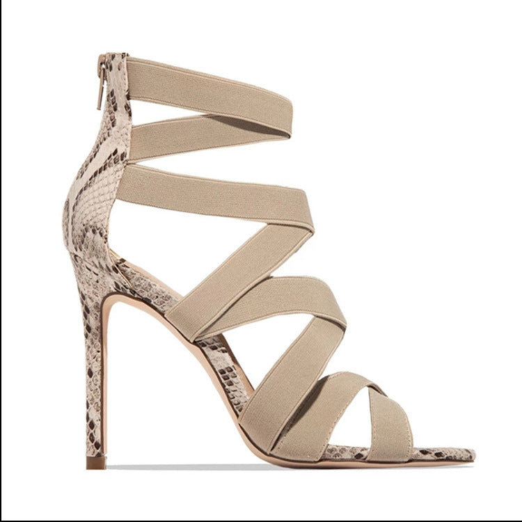 Damen elegante High Heel Sandalen mit kunstvollem Kreuzriemen-Design EB