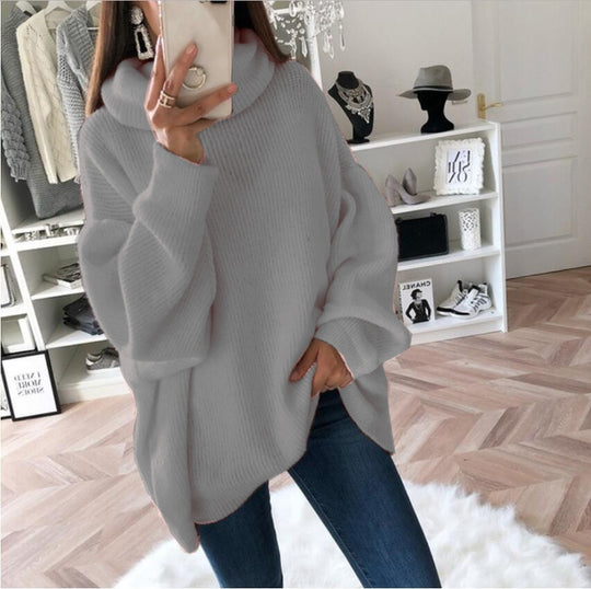 Damen Großer Strickpullover mit hohem Kragen und lässigem Schnitt EB