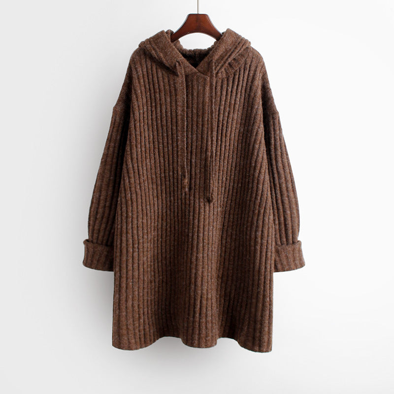 Damen Oversize Kapuzenpullover aus geripptem Strick mit Tunika‑Schnitt EB