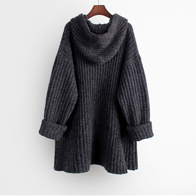 Damen Oversize Kapuzenpullover aus geripptem Strick mit Tunika‑Schnitt EB