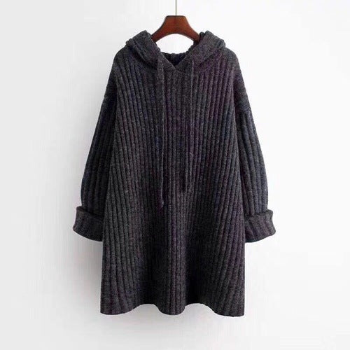 Damen Oversize Kapuzenpullover aus geripptem Strick mit Tunika‑Schnitt EB