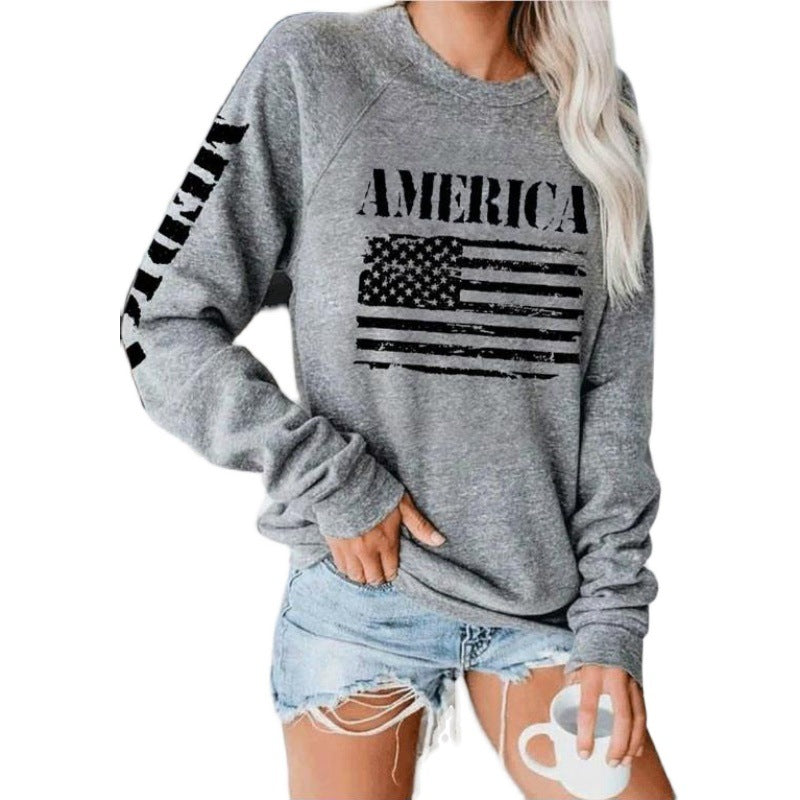 Damen Sweatshirt mit Raglanärmeln und Vintage‑Flaggenprint EB