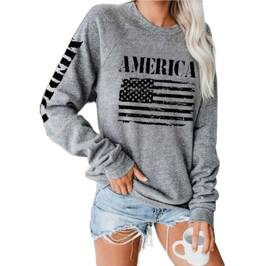Damen Sweatshirt mit Raglanärmeln und Vintage‑Flaggenprint EB