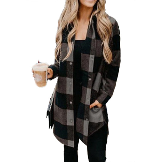 Damen Karierte Overshirtjacke aus weichem Stoff EB