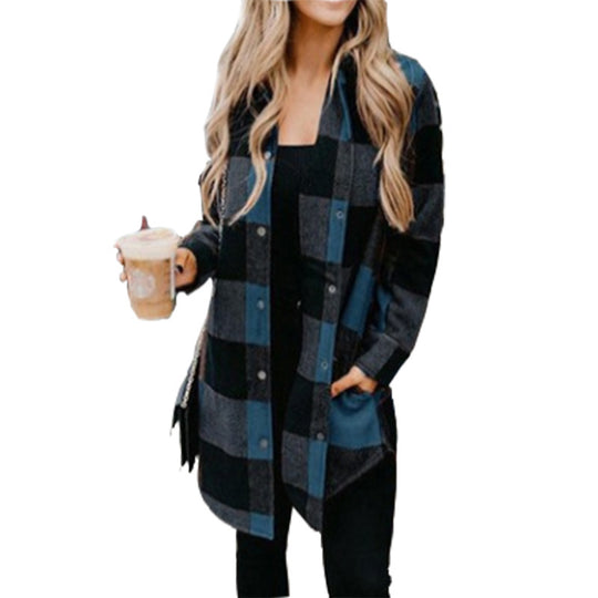 Damen Karierte Overshirtjacke aus weichem Stoff EB