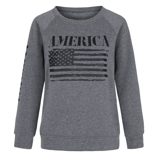 Damen Sweatshirt mit Raglanärmeln und Vintage‑Flaggenprint EB