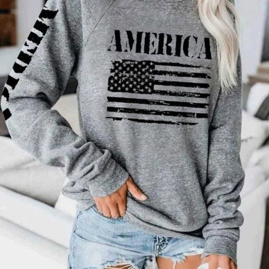 Damen Sweatshirt mit Raglanärmeln und Vintage‑Flaggenprint EB