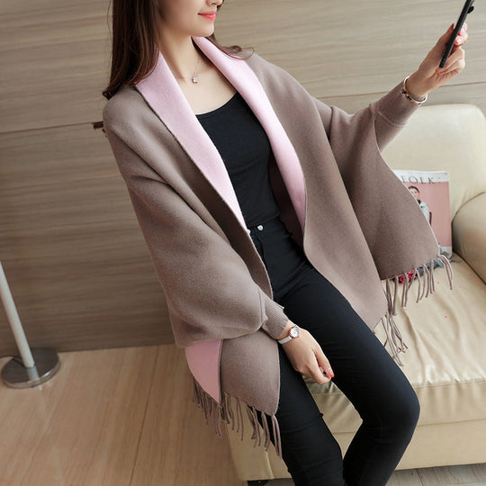 Damen eleganter Schal mit Fransen und kontrastierenden Farbdetails EB