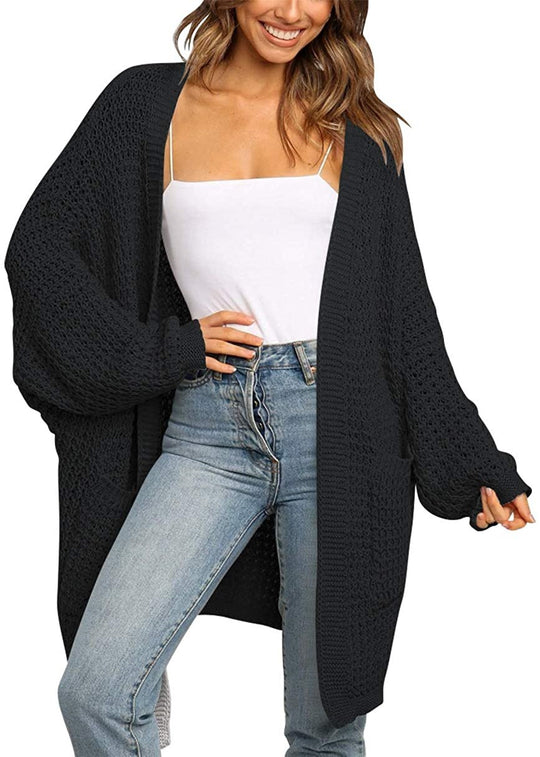 Damen Grobstrick Cardigan mit offenen Fronten und praktischen Taschen EB