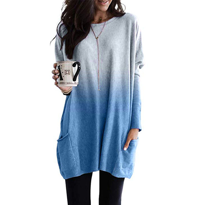 Damen nan oversized Ombre Stricktunika mit seitlichen Einschubtaschen und Rundhalsausschnitt EB