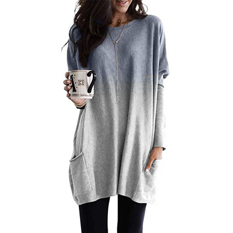 Damen nan oversized Ombre Stricktunika mit seitlichen Einschubtaschen und Rundhalsausschnitt EB