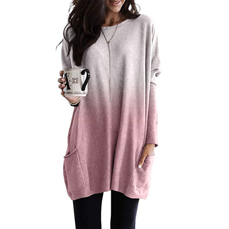 Damen nan oversized Ombre Stricktunika mit seitlichen Einschubtaschen und Rundhalsausschnitt EB