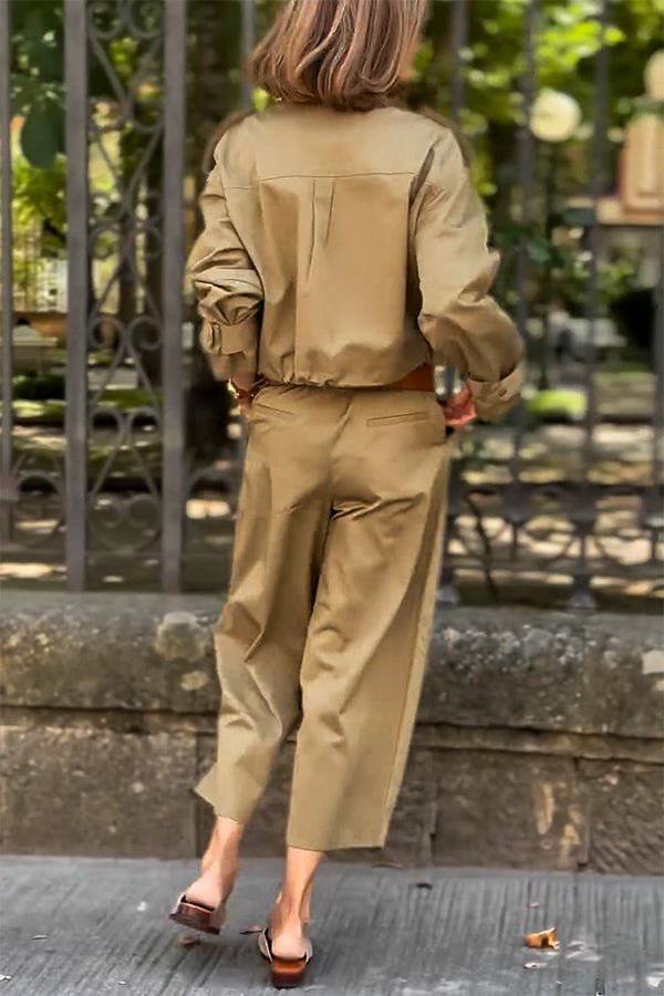 EB | Charm Strap Details Pocketed Cargo Stil Reißverschluss Lockere Jacke