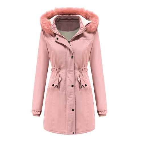 Damen modische Funktionsjacke mit abnehmbarer Kapuze und kuscheligem Kunstfell EB